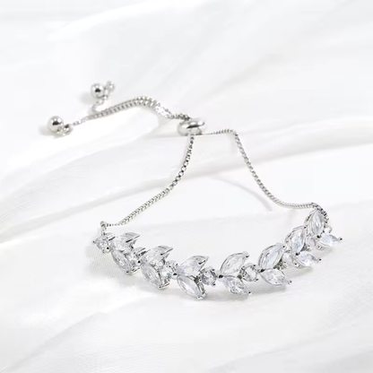 Bracciale Argento con Cristallo a Forma di Foglia