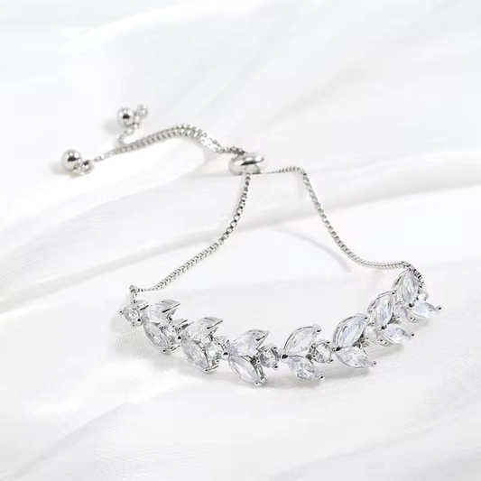 Bracciale Argento con Cristallo a Forma di Foglia